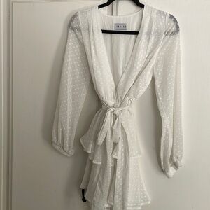 Lioness Size S White Long Sleeve Sheer Polkadot Dress
